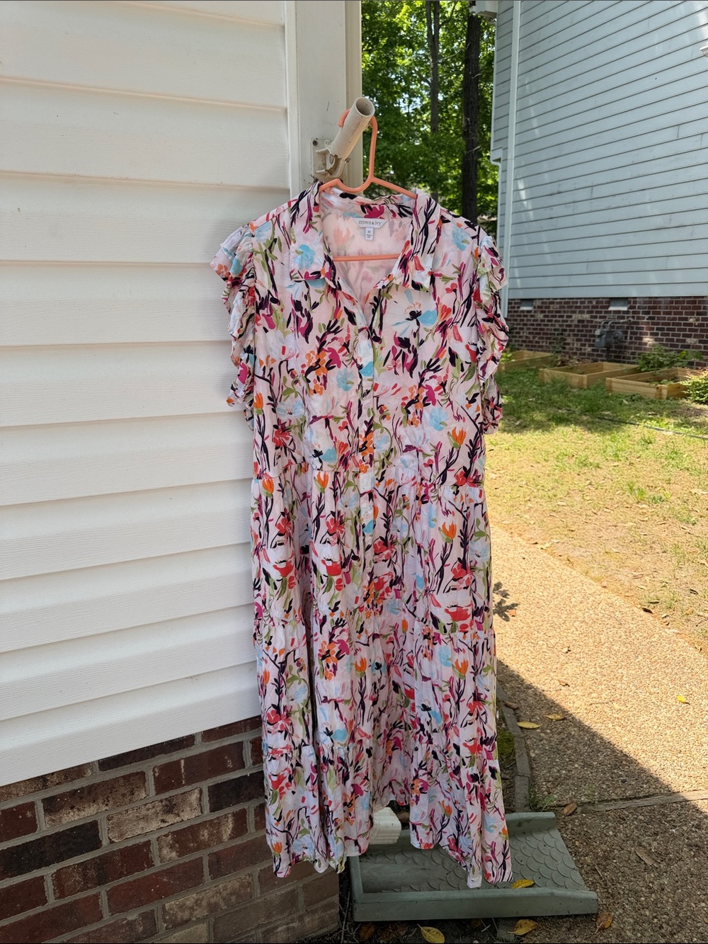 crown & ivy Floral Maxi Dress in White with Pink, Blue & Green Accents